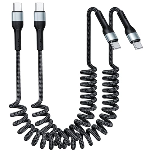 USB C Cable 3ft 2Pack Coiled USB C to C Fast Charging Cable Nylon Braided