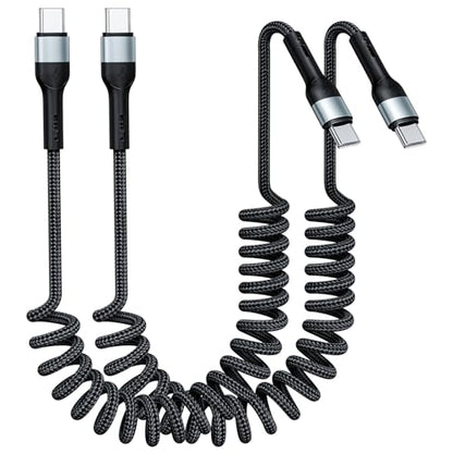 USB C Cable 3ft 2Pack Coiled USB C to C Fast Charging Cable Nylon Braided