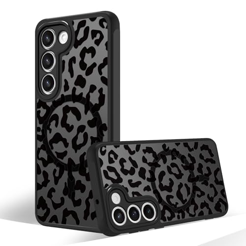 Magnetic Case for Samsung Galaxy S23 [Compatible with MagSafe] Black Leopard Case for Women Girls Soft TPU Bumper Hard PC Back Anti-Fall Shockproof Protective Slim Cover - color: Black Leopard, size: Samsung Galaxy S23
