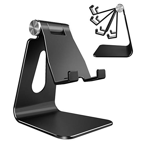 CreaDream Aluminum Cell Phone Stand, Adjustable Phone Holder for Desk - color: Black