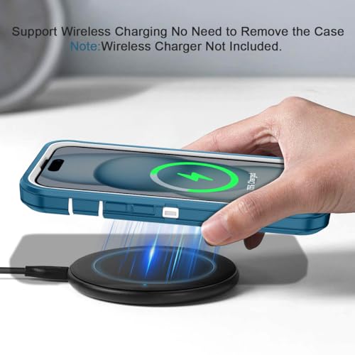 for iPhone 15 Case Heavy Duty Protective Shockproof Dropproof 3-Layer Full Body Protection [Without Screen Protector] Tough Rugged Cover for Apple iPhone 15 6.1 inch 2023,Turquoise/White - color: Turquoise/White