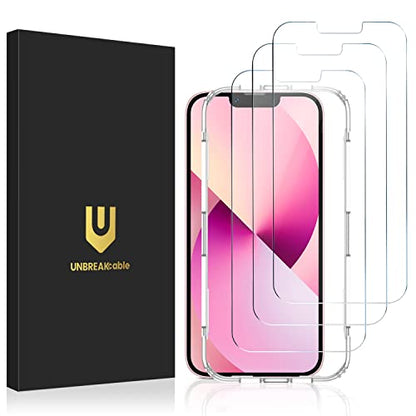 UNBREAKcable 3-Pack Screen Protector for iPhone 13/13 Pro Tempered Glass | Shatterproof, Easy Install, 9H Hardness, 99.99% HD Clear, Bubble-Free, Anti-Fingerprint, Scratch Resistant, Case Friendly - size: iPhone 13/13 Pro