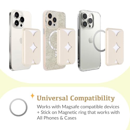 Luner - Leather Magnetic Card Wallet Compatible with Magsafe - for iPhone 17, 16, 15, 14, 13, 12 series - Holds 2 cards - Made of Vegan Leather - Cream - color: Cream, style: Classic