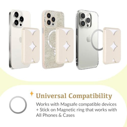 Luner - Leather Magnetic Card Wallet Compatible with Magsafe - for iPhone 17, 16, 15, 14, 13, 12 series - Holds 2 cards - Made of Vegan Leather - Cream - color: Cream, style: Classic