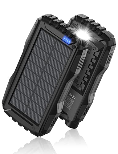 Mregb Solar Charger Power Bank 42800mAh, Portable Charger, Solar Power Bank,External Battery Pack 5V3.1A Qc 3.0 Fast Charger Built-in Super Bright Flashlight (Black) - color: Black