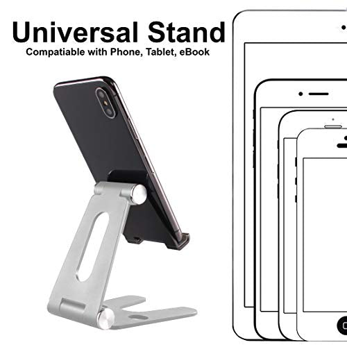 Cell Phone Tablet Fully Foldable Stand Dock Holder Cradle Mount Organizer Charger Station Table Desk Bed Office School Kitchen Travel Portable Adjustable Multi-Angle Aluminum (Silver) - color: Silver