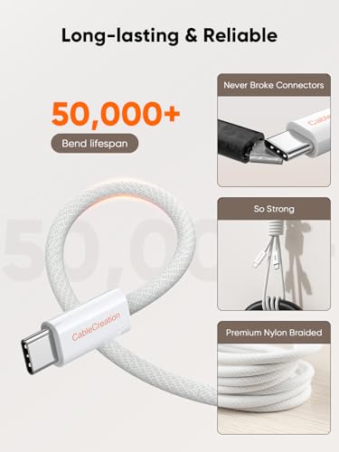 CableCreation USB C to C Fast Charging Cable 240W 6.6FT for iPhone 16 15 - color: White, size: 6.6FT, style: 240W