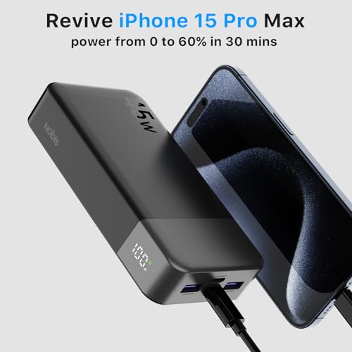 NOBIS Portable Charger 45W 20000mAh Power Bank Fast Charging - color: Black