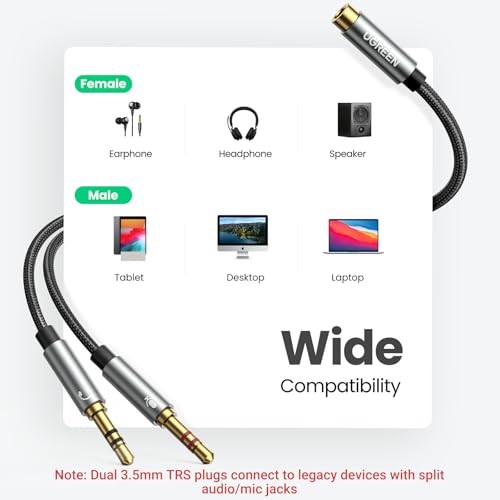 UGREEN Headphone Splitter for Computer 3.5mm Female to 2 Dual 3.5mm Male