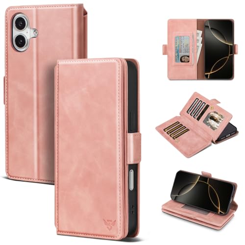 Compatible with iPhone 17 Case Wallet with Card Holder [7 Card Slot] Women Men,RFID Blocking Luxury PU Leather Phone Case Flip Folio Protector Cover Credit Card Slot Kickstand,Pink - color: Pink, size: iPhone 17
