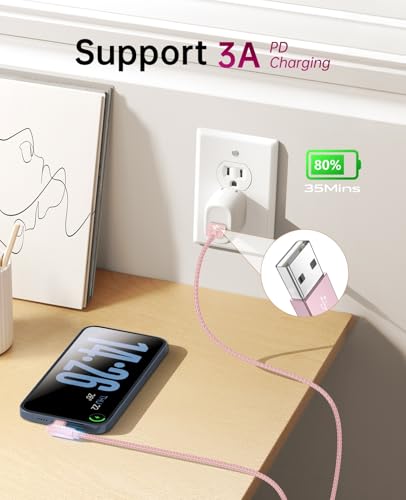 Right Angle USB C Cable [2Pack 10FT] 60W USB A to USB C Cable 90 Degree - color: Pink, size: 10FT, style: USB A to USB C