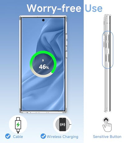 USLAI Case for Samsung Galaxy S24 Ultra, Anti-Yellowing, Crystal Clear Back, Shockproof & Military‑Grade Drop Protection - Transparent - color: Clear, size: Galaxy S24 Ultra
