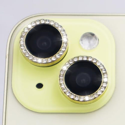 Camera Lens Protector for iPhone 15/15 Plus/14/14 Plus Bling Diamond Metal Ring Rhinestone Tempered Glass Lens Cover Accessories (Gold) - color: Gold