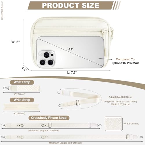 YFWE Phone Strap Crossbody, Clip and Go Strap for Phone with Wallet Crossbody, Adjustable Phone Lanyard Belt Strap with Detachable RFID Wristlet Wallet (XL-Cream) - color: Cream, size: X-Large
