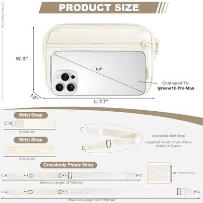 YFWE Phone Strap Crossbody, Clip and Go Strap for Phone with Wallet Crossbody, Adjustable Phone Lanyard Belt Strap with Detachable RFID Wristlet Wallet (XL-Cream) - color: Cream, size: X-Large