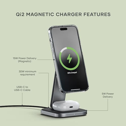 Satechi 2-in-1 Qi2 Wireless Charger, 15W Magnetic Charging - size: 2 in 1