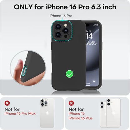 Vooii Compatible with iPhone 16 Pro Case, Liquid Silicone Upgrade [Camera Protection] [Soft Anti-Scratch Microfiber Lining] Shockproof Phone Case for iPhone 16 Pro 6.3 inch - Black - color: Black, size: iPhone 16 Pro
