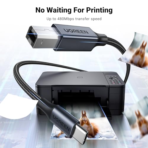 UGREEN USB-B to USB-C Cable 3FT, Nylon Braided for Printer & MIDI - color: Black, size: 3 FT