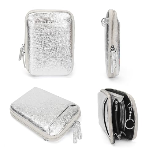 befen Genuine Leather Crossbody Cell Phone Purse for Women, Small Zip Around RFID Blocking Crossbody Wallet Bags - color: Silver