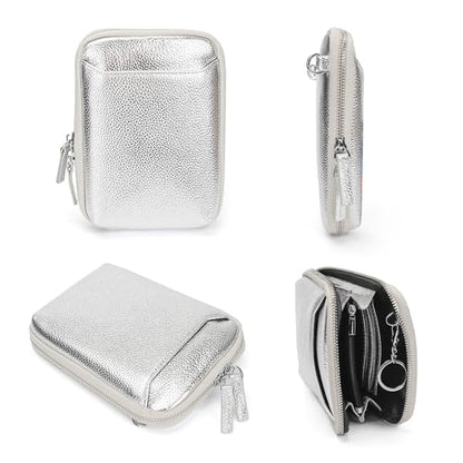 befen Genuine Leather Crossbody Cell Phone Purse for Women, Small Zip Around RFID Blocking Crossbody Wallet Bags - color: Silver