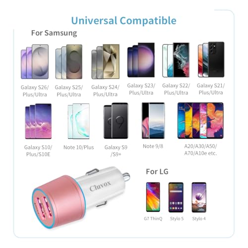 36W Fast USB Car Charger for Samsung A57/A56/A55/A37/A17/A36 Android-Pink - color: Rose Gold