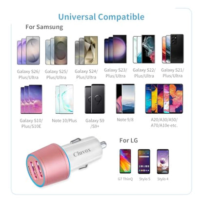 36W Fast USB Car Charger for Samsung A57/A56/A55/A37/A17/A36 Android-Pink - color: Rose Gold