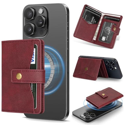 Ultra-Thin Magnetic Wallet and Card Holder (burgundy) | Compatible with All Magnetic Protective Case,Premium PU leather, stand function, 6 card slots; Fits iPhone17/16/15/14series - color: burgundy