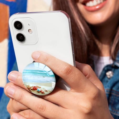 Translucent Clear Phone Grip with Expanding Kickstand,Cell Phone Collapsible Stand Beach Ocean Starfish Design for Smartphones