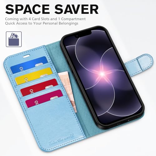 TUCCH Wallet Case for iPhone 17e & 16e 6.1", Flip Stand, Pearly Light Blue | RFID Blocking, 4 Card Holders, Kickstand, PU Leather, Shockproof TPU Shell, Magnetic Closure, Protective Folio Cover - color: Pearly Light Blue
