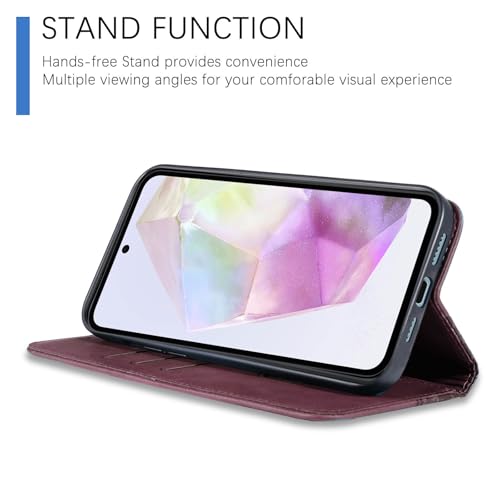 Wallet Case for Samsung Galaxy A36 5G 2025 6.7 inch - PU Leather Flip Cover with Card Holder Slots, Strong Magnetic Folio Kickstand Phone Case, Wine Red - color: Wine Red, size: Samsung Galaxy A36 6.7"