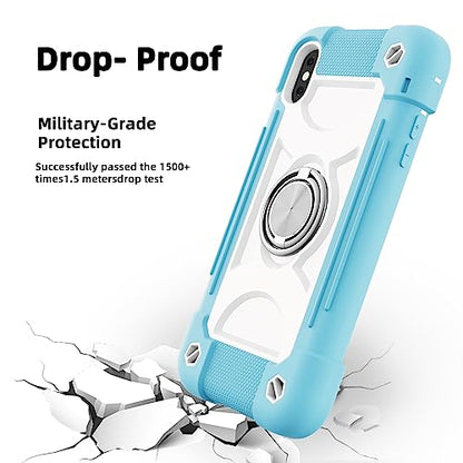 MARKILL Compatible with iPhone X/iPhone Xs Case 5.8 Inch with Ring Stand, Heavy-Duty Military Grade Shockproof Phone Cover for iPhone X/XS. - color: Ice Blue, size: iPhone X/iPhone XS 5.8"