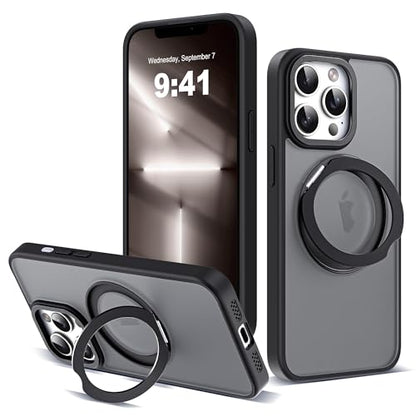 for iPhone 12/13 Pro Max Case with 360° Spin Magnetic Stand,Black | iPhone 12/13 Pro Max Phone Case 6.7",Spin Magnetic Ring Stand,Compatible with MagSafe,Military Protection,Translucent Matte - color: Black, size: 13 Pro Max & 12 Pro Max