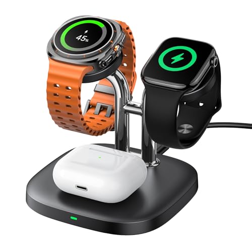 SwanScout Dual Watch Charger Stand, The Left Side Only for Samsung Watch 8/8 Classic/Ultra/7/6/6 Classic/5 Pro/5/4, The Right Side Only for Apple Watch 11/9/8/7/6/Ultra 3/SE 3, SwanScout 704D (Black)