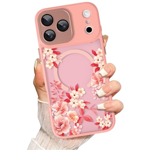 for iPhone 17 Pro Max Case Cute Pretty Floral Leaves Pink | [Compatible with Magsafe] Full Camera Protection for Women Girls Slim Shockproof Translucent Matte Magnetic Cover - color: Cute Floral/Pink, size: iPhone 17 Pro Max