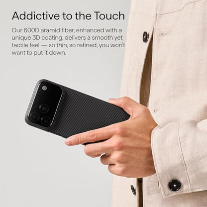 pitaka for iPhone 17 Pro Case 6.3" with Camera Control Button, Compatible with MagSafe, Ultra-Slim Case with Caseless Touch Feeling, 600D Aramid Fiber Woven, Black/Grey(Twill) - color: Black/Grey (Twill)