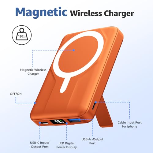 Azmuth for MagSafe Portable Charger, 10000mAh Magnetic Power Bank 20W PD - color: Orange