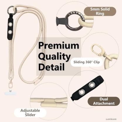 Adjustable Crossbody Phone Lanyard with Hanging Loops - color: Beige