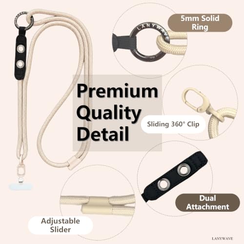 Adjustable Crossbody Phone Lanyard with Hanging Loops - color: Beige