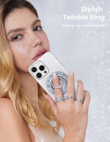 Lamicall Magnetic Phone Ring for MagSafe, Super Magnet Glitter Silver Grip - color: Pretty Silver