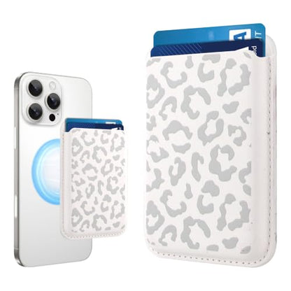Compatible with MagSafe Wallet, Cute Cheetah Print Pattern, White - color: White Cheetah Print