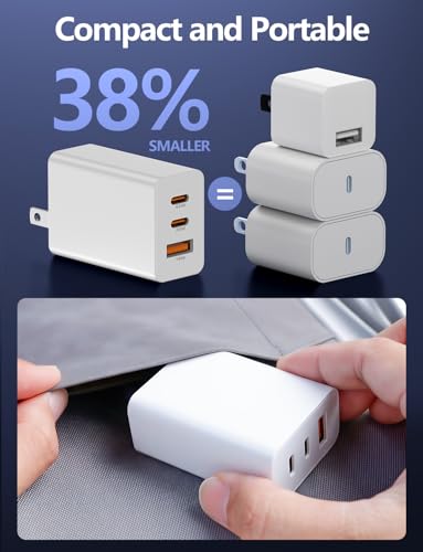 Essri 2-Pack 65W USB C Charger Block, 3-Port PD 3.0 Fast Charging Wall Plug - color: White
