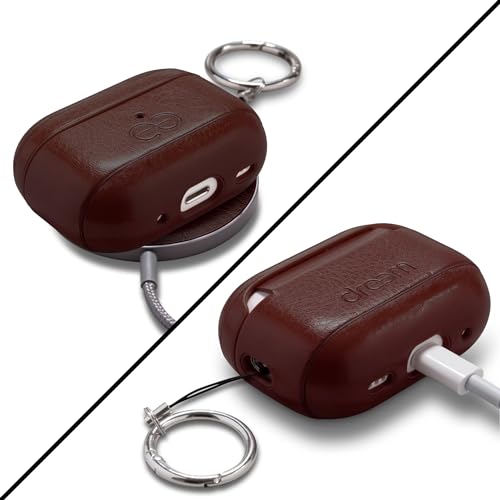 Dreem Om Case Cover with Keychain Clip Compatible with AirPods Pro 2/Pro, Protective One-Piece Hard Shell, Luxury Vegan Leather AirPod Pro Case 2nd/1st Generation with Separate Clip [Coffee] - color: Coffee, size: AirPods Pro 2