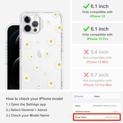 MOSNOVO Case for iPhone 12 & iPhone 12 Pro, [Buffertech 6.6ft Military-Grade Drop Protection] [Anti Peel Off Tech] Clear TPU Bumper Phone Case Cover Design - White Daisy - color: Clear - White Daisy, size: iPhone 12 / iPhone 12 Pro