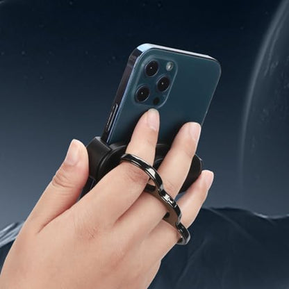 Double-Ring Three-Finger Back Clip Holder 360-Degree Rotating Mobile Grip Multipurpose Foldable Phone Grip Holder - color: Black
