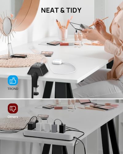 TROND Desk Clamp Power Strip, Surge Protector with 5 Widely Spaced Outlets - color: Black, size: 10FT (2U1C)