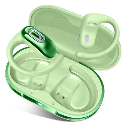 Open Ear Headphones, NEW Over Ear Earbuds with 4 ENC Noise-Canceling Mic - color: Light Green
