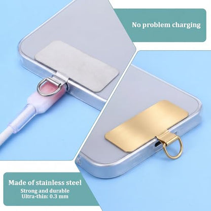 15 Pcs Stainless Steel Phone Lanyard Patch Phone Lanyard Tab (Silver, Gold)