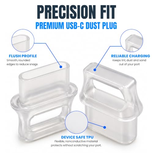 USB C Dust Plugs 10 Pack with Easy Grip Tabs and Cleaning Brush, Clear - color: Clear, size: 10 Pack