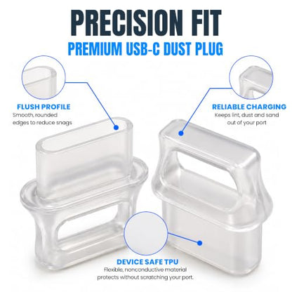USB C Dust Plugs 10 Pack with Easy Grip Tabs and Cleaning Brush, Clear - color: Clear, size: 10 Pack