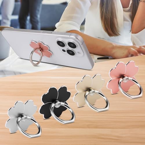 4pc-Cell Phone Ring Stand,Cell Phone Ring Holder Flower,360 Rotate and 180°Angle Adjustable Metal Finger Ring Socket Grip Kickstand for Smartphones